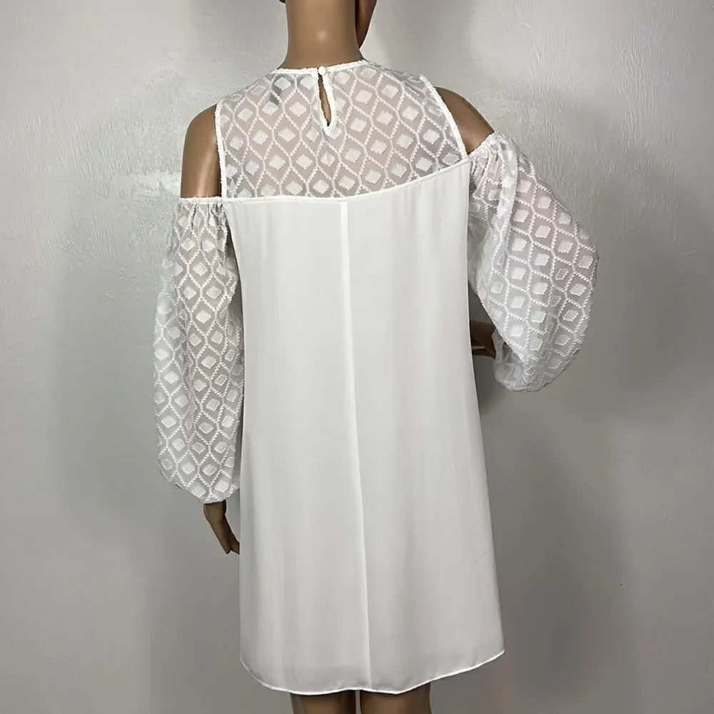 BCBGMaxAzria Cherie White Cold Shoulder Flowy Long Sleeve Dress Size XS